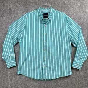 Tommy Bahama Mens Large Long Sleeve Striped Green White Cotton Button Down Shirt